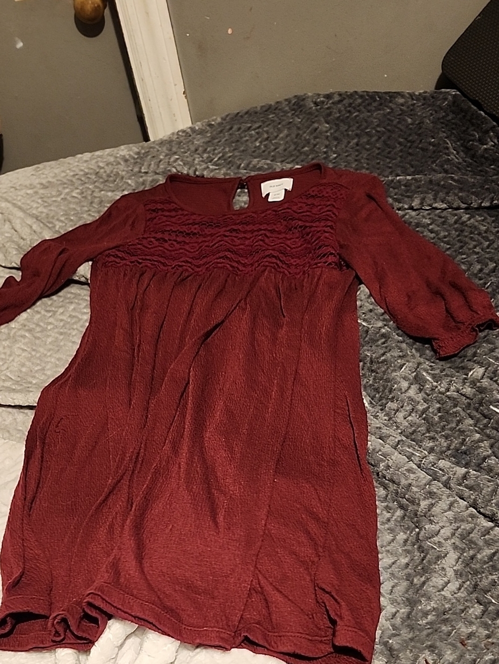 Old Navy Burgundy Smocked-Yoke Casual Dress